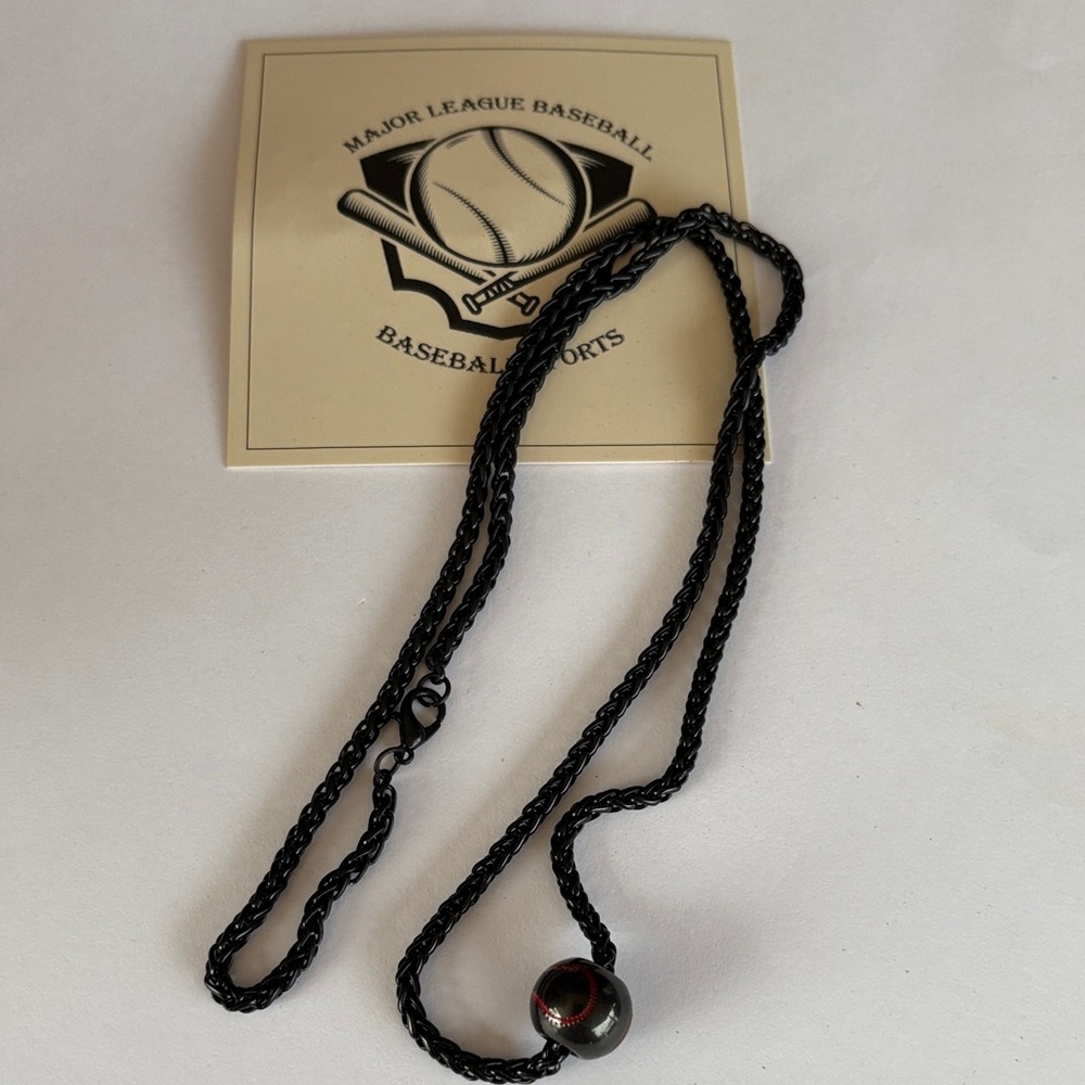 Black Chain Necklace with Baseball Pendant